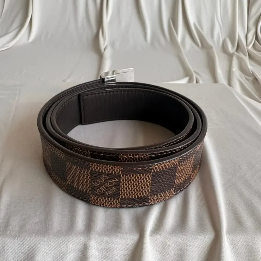 Louis Vuitton Damier Ebene Belt - Brown Checkered Canvas, Silver Buckle, Size 36